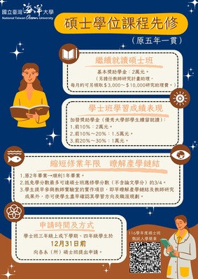 國立臺灣海洋大學碩士學位課程先修(原五年一貫)資訊